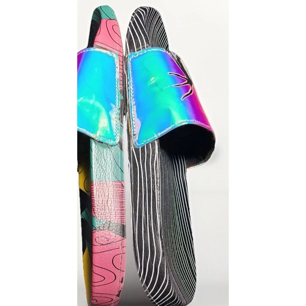 Disney Ground Up Nightmare Before Christmas Jack Sally Iridescent Slides Size 8